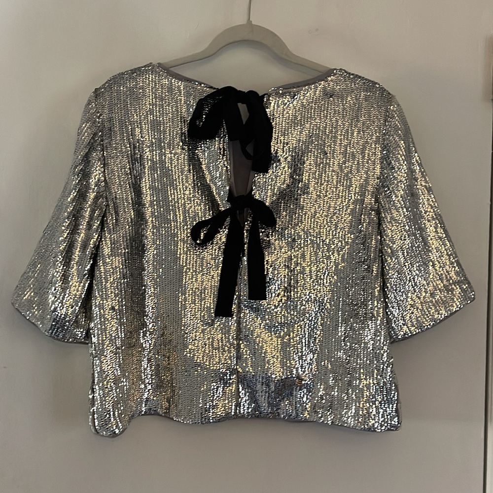 J.Crew NWT All over Sequin Bow Blouse 6 Medium